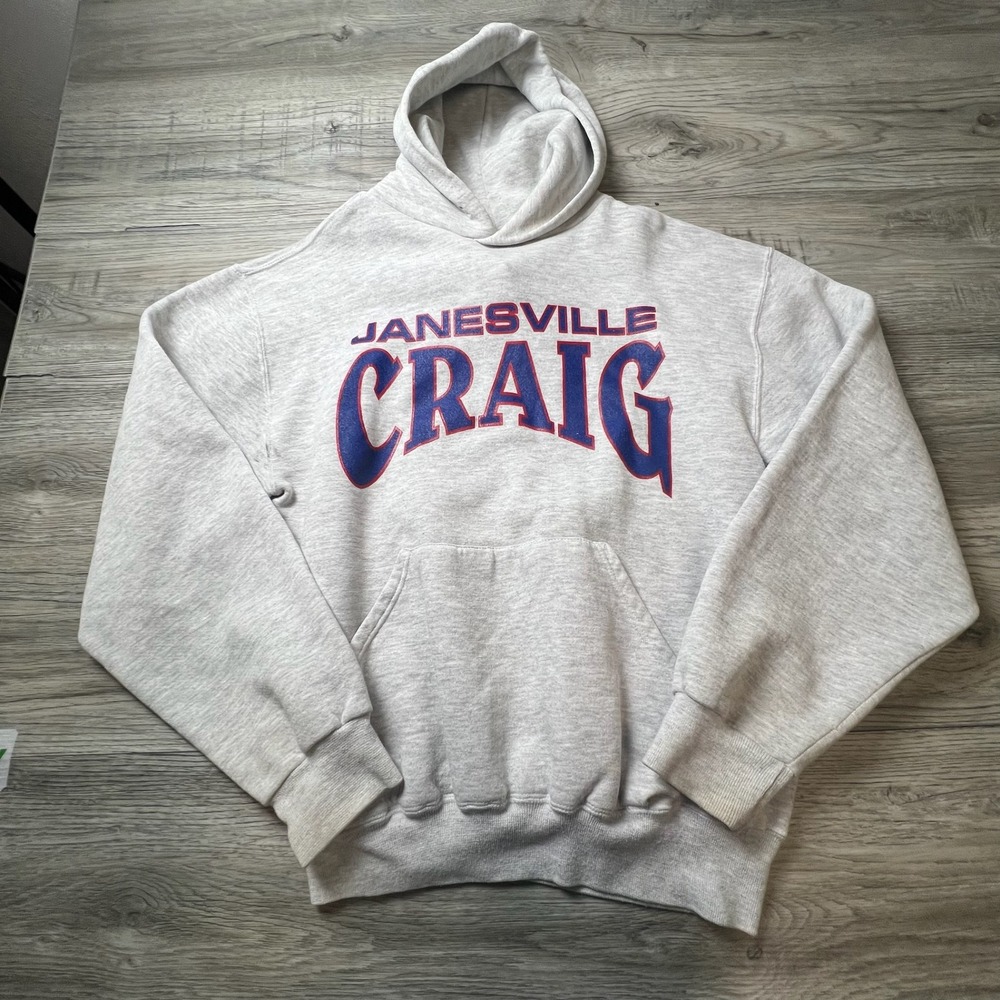 Russell Athletic Hoodie Mens Medium Gray Janesville Craig‎ Graphic Made In USA